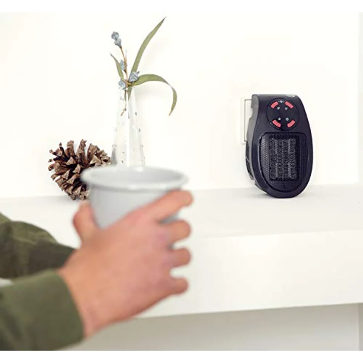 Taurus Tropicano Plug Heater Mini Keramik tragbar, leicht und kompakt, kabelloser Heizlüfter, programmierbarer Thermostat, 2 Leistungsstufen, Kühlmodus, 500 W, Schwarz, Heizlüfter – Bild 6