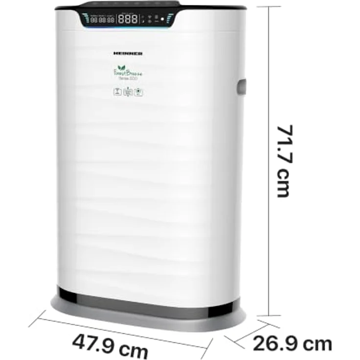 Heinner HPA-600WIFI Luftreiniger, CADR 600 m³/h, für Räume bis 72 m², Touch-Bedienung, WLAN-Steuerung, HEPA-H11-Filter, Weiß – Bild 2