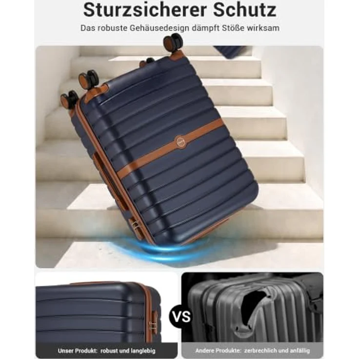 KONO Kofferset 3-teilig Hartschalenkoffer ABS+PC, leicht, dunkelgrün/braun, integriertes Zahlenschloss, 360° drehbare Doppelrollen, platzsparend stapelbar – Bild 3