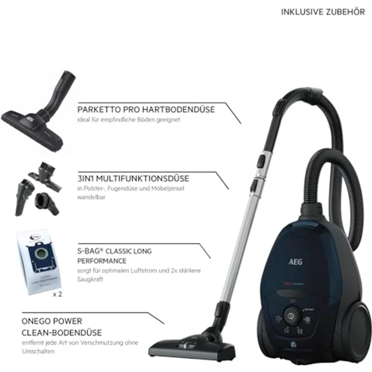 AEG VX82-1-2ST Staubsauger mit Beutel (Automatische Saugkraftregulierung, extrem leise auch auf Teppich, Aufnahme von großen + kleinsten Partikeln, langes Kabel, 55% Recyclingmaterial, 600W, petrol) – Bild 3