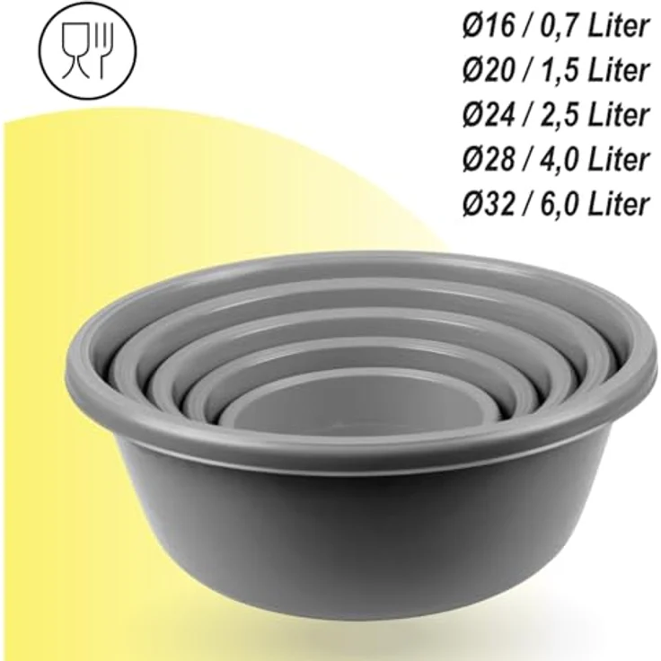 Bestgoodies Rührschüssel im (5er) Set, Kunststoff Mixing Bowl Set (0,7L - 6L), Stapelbare Salatschüssel Servierschalen - lebensmittelecht, vielfältige Größen, mikrowellengeeignet, spülmaschinenfest – Bild 2