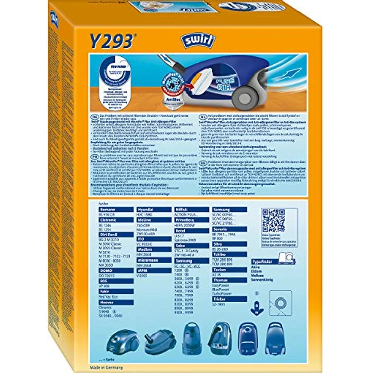 Swirl Y293 Airspace Staubsaugerbeutel, 4 Stück, MicroPor® Plus Anti-Allergen-Filter, ressourcenschonend, 100% Made in Germany – Bild 2