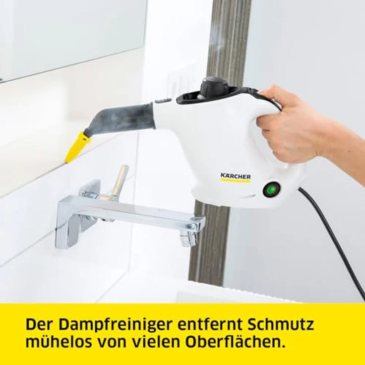Kärcher Dampfreiniger SC 1 EasyFix, Dampfdruck: 3 bar, Aufheizzeit: 3 min., Leistung: 1.200 W, Flächenleistung: 20 m², Tank: 200 ml, mit Bodenreinigungsset EasyFix, Düsen und Mikrofaserbezug, Weiss – Bild 3