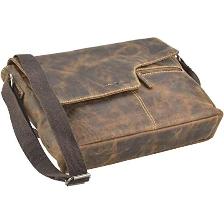 Greenburry Umhängetasche Vintage Leder Messenger Schultertasche 1650/A-25, Handgearbeitetes Rindsleder in Vintage-Optik, 35 x 27 x 5 cm, Braun – Bild 5