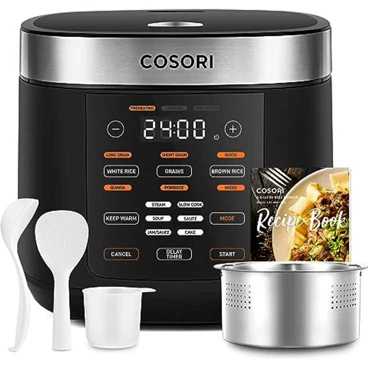 COSORI Reiskocher, Multikocher mit 17 Programme, Rice Cooker 1,8 L, Fuzzy-Logik, Dampfgarer mit Edestahleinsatz, Rezeptbuch, Slow Cooker, Premium Innentopf, Warmhaltefunktion, Timer