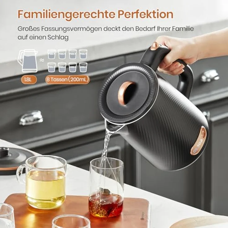 OLEGA Wasserkocher Elektrischer Teekessel 1800W, BPA-frei, 1,8 Liter, Schwarz, sicher und schnellaufheizend mit Abschaltautomatik – Bild 4