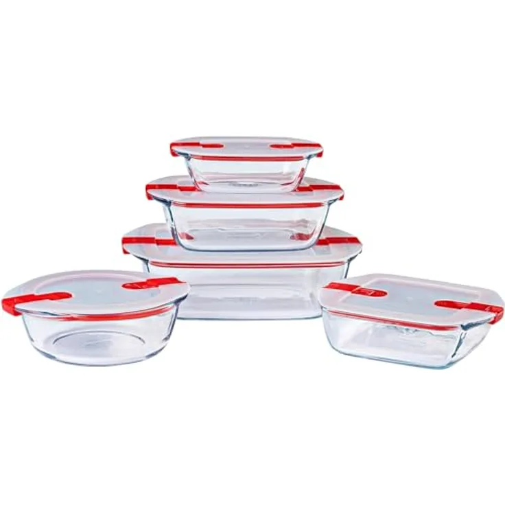 Pyrex Cook & Heat, 5-teiliges Glasbehälter Set mit Mikrowellen-Dampfventilen, BPA-frei, verschiedene Größen (0,3–2,5 l)