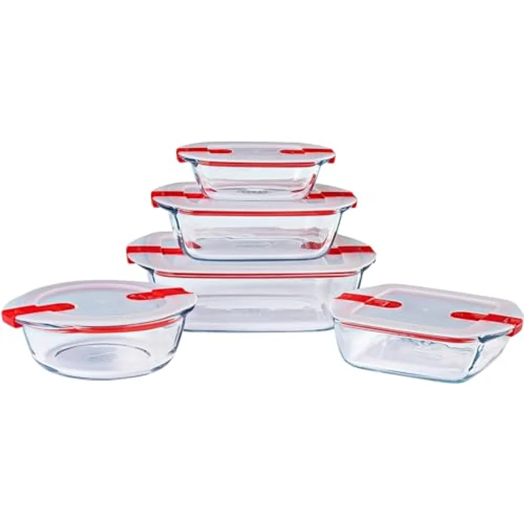 Pyrex Cook & Heat, 5-teiliges Glasbehälter Set mit Mikrowellen-Dampfventilen, BPA-frei, verschiedene Größen (0,3–2,5 l) – Bild 1