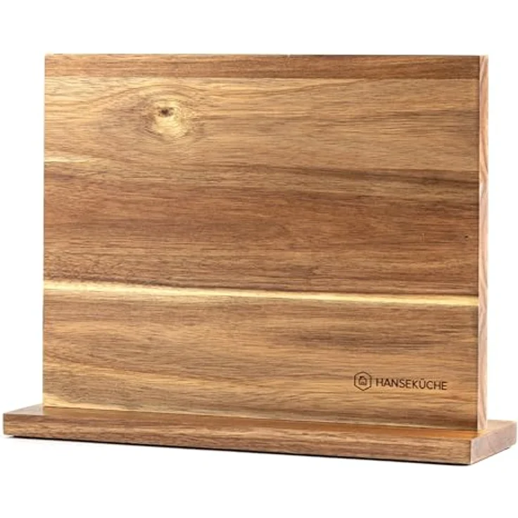 Hanseküche Messerblock magnetisch aus Akazienholz - Doppelseitiger Messerhalter ohne Messer mit Magnet aus Holz Messerbrett beidseitig (Holzboden) – Bild 1