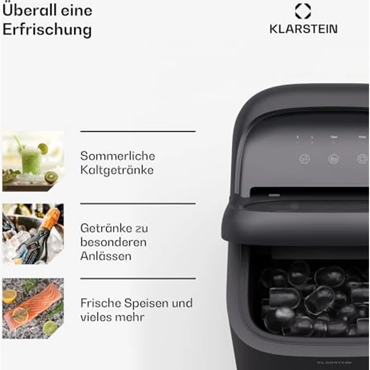 Klarstein SparkIce Eiswürfelmaschine, Elektrischer Eiswürfelbereiter mit 1,5 L Wassertank, kristallklare Eiswürfel, Touchpad-Bedienung – Bild 5