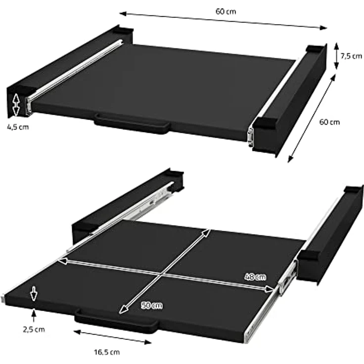 ML DESIGN modern living Zwischenbaurahmen mit Ausziehplatte aus Stahl, Schwarz, 60x60 cm - Verbindungsrahmen für Waschmaschine/Trockner mit ausziehbarer Ablage für Wäschekorb – Bild 5