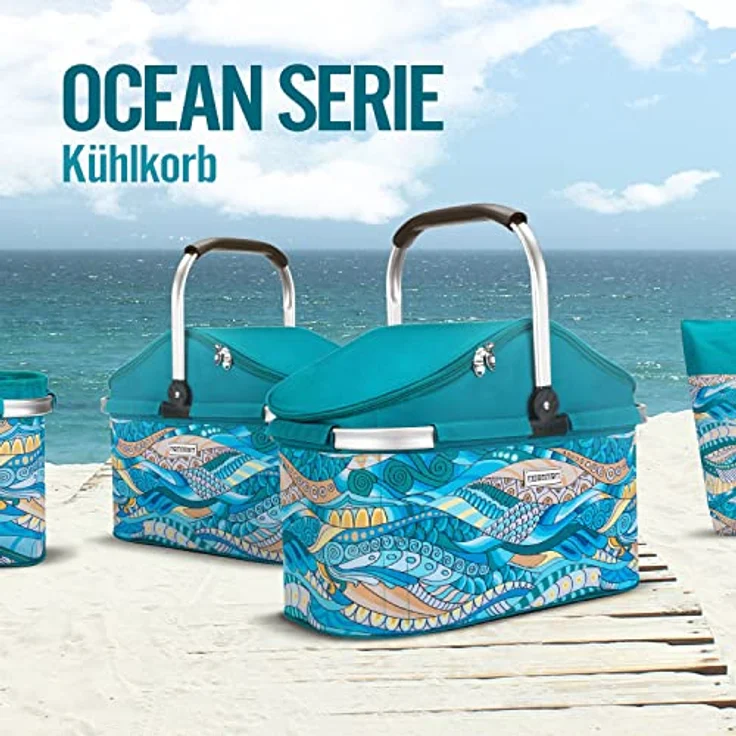 anndora Kühlkorb, Isolier-Einkaufskorb OCEAN, mit Reißverschluß, 25 Liter, 48 x 30 x 25-33 cm, blau – Bild 6