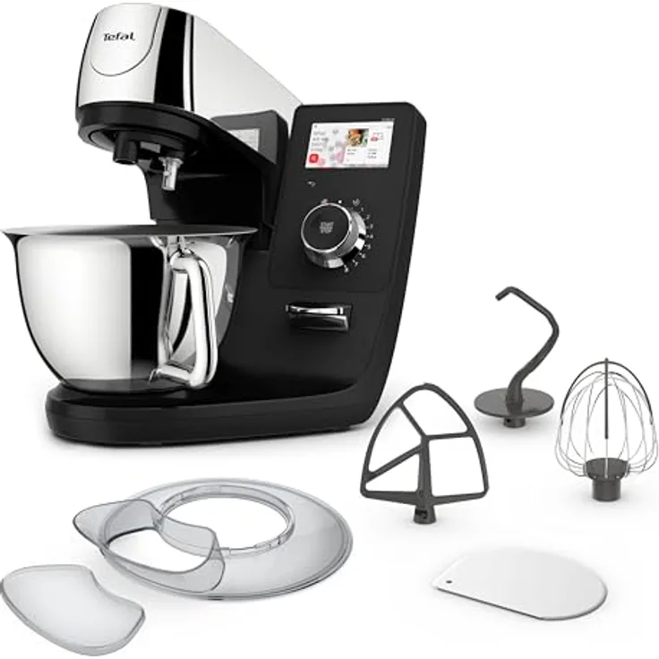 Tefal I-Coach Touch Küchenmaschine, 1200 W, 21 Auto-Programme, inkl. Back-Zubehör und App, Touchscreen, Schwarz/Silber