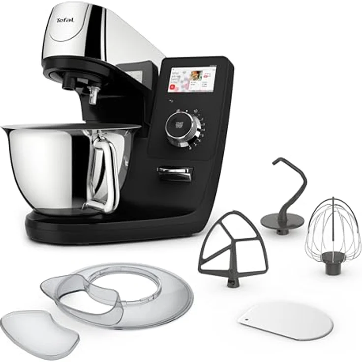 Tefal I-Coach Touch Küchenmaschine, 1200 W, 21 Auto-Programme, inkl. Back-Zubehör und App, Touchscreen, Schwarz/Silber – Bild 1
