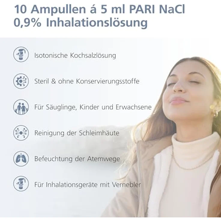 PARI Kochsalzlösung zum Inhalieren für Säuglinge, Kinder und Erwachsene – 10 Ampullen á 5ml NaCl 0,9% Inhalationslösung - Steril und ohne Konservierungsstoffe – Bild 3