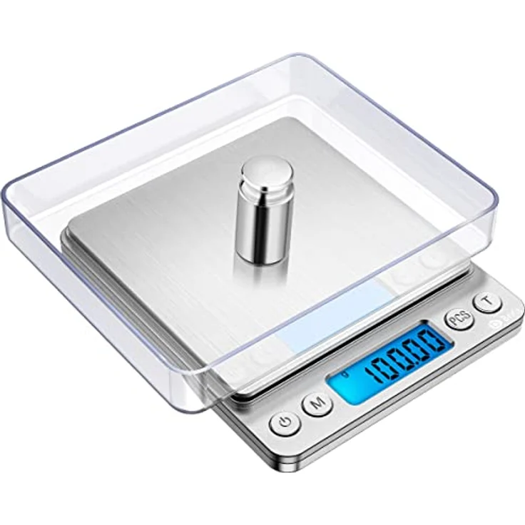 Brifit Feinwaage, Digitalwaage 500g mit 100g Edelstahl Kalibriergewicht, PCS-Funktion, Tara-Funktion, 6 Einheiten Konvertierung, Auto-Off, Silber – Bild 1