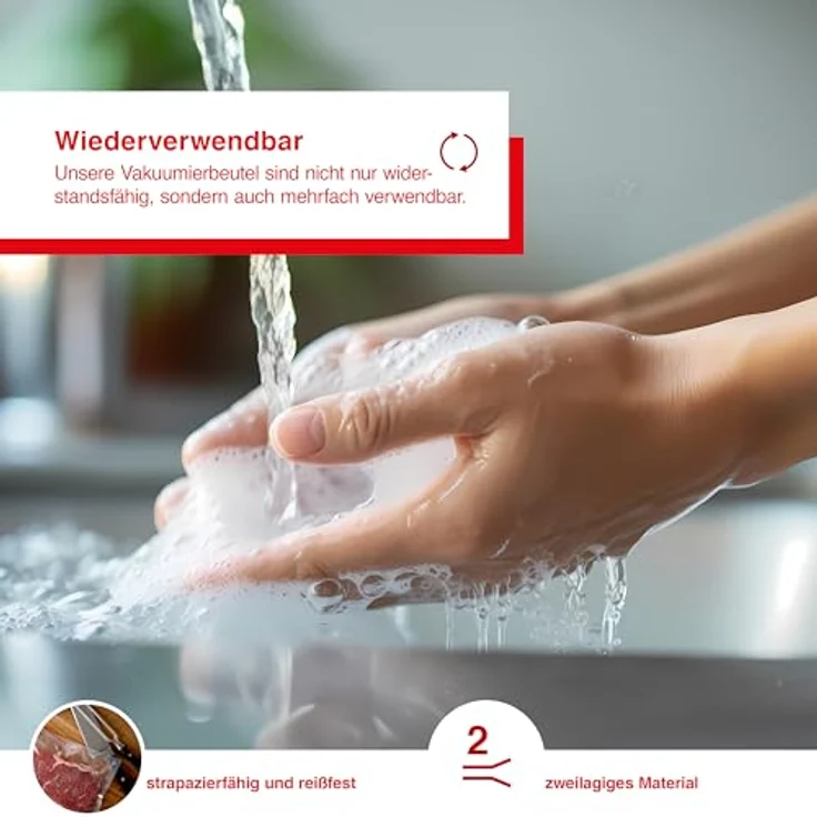 Solis kompostierbare Vakuumbeutel 20x30 cm für Vakuumierer, 50 Vakuumierbeutel zum Kochen und Einfrieren, Wiederverwendbare Folienbeutel für Vakuumiergerät, Ideal für Sous Vide, Transparent – Bild 3