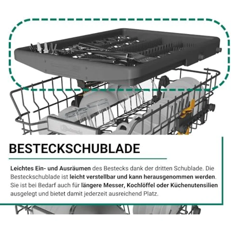 Bauknecht BK6FC11BS7A0X Geschirrspüler, freistehend, 450 mm, Edelstahl, 41 dB (A), C, mit ProSpace Besteckschublade und PowerClean Technologie – Bild 5
