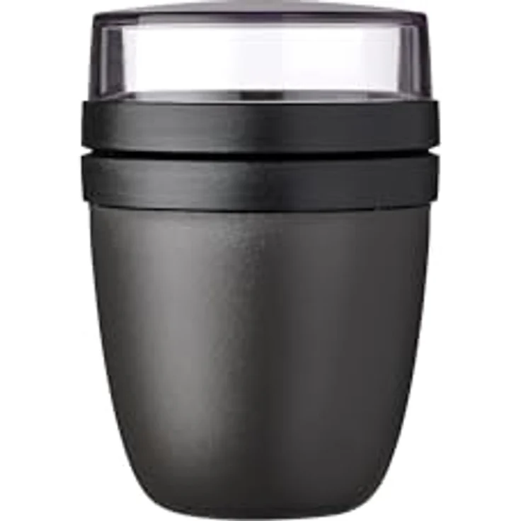 Mepal - Lunchpot Ellipse - Praktischer Joghurtbecher & Müslibecher - Unterteilung für Joghurt & Müsli - Geeignet für Gefrierschrank, Mikrowelle & Spülmaschine - 500 ml + 200 ml - Nordic Black – Bild 1