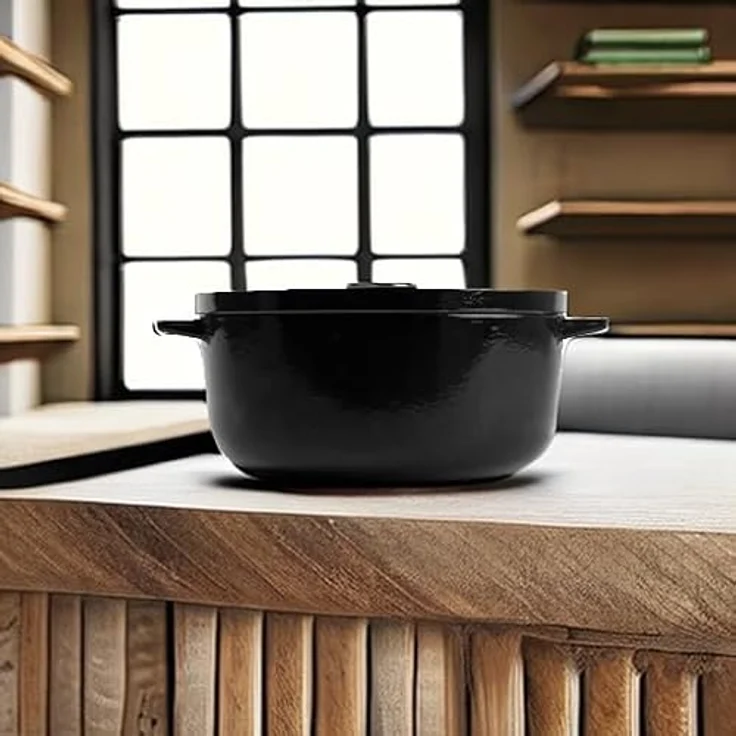KitchenAid Cast Iron 26cm/5,2L Kasserolle mit Deckel, Hochwertig, Robust & Langlebig, Anbraten, Bräunen,Braten,PFAS-freie Emaille Innenseite,Induktion,Ergonomischer Griff,Ofenfest bis 260°C, Onyx Black – Bild 5