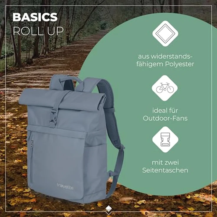 travelite BASICS Rollup Rucksack, Freizeitrucksack mit Laptopfach bis 15,6 Zoll, atmungsaktive Rückwand, in Trendfarben erhältlich – Bild 3