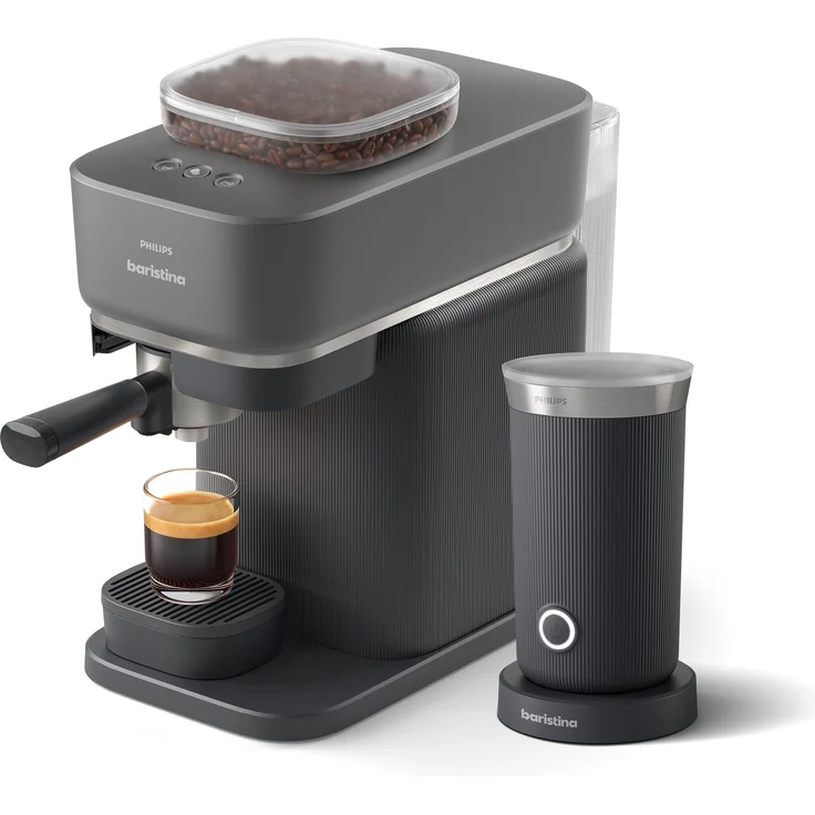 PHILIPS baristina Espressomaschine BAR303/60 mit Mahlwerk für ganze Bohnen, Milchaufschäumer inkl., 16 bar Pumpendruck, Schwarzgrau – Bild 1