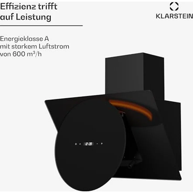Klarstein Total Eclipse Dunstabzugshaube - 60 cm Kopffreihaube, LED-Beleuchtung 3000 K-6500 K, 600 m³/h, Touch-Steuerung, Energieeffizienz A, 61 dB, Umluft & Abluft, Schwarz – Bild 4