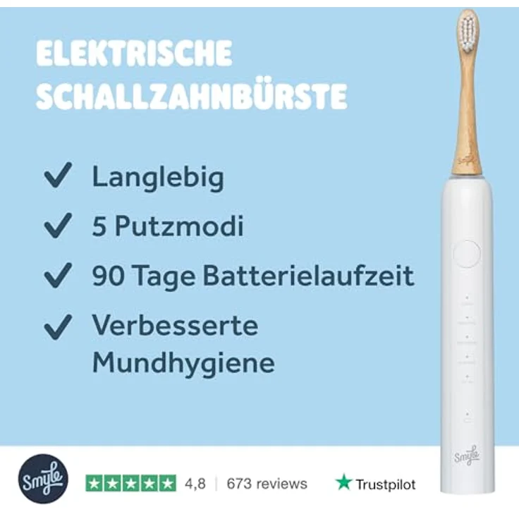 Smyle Schallzahnbürste mit Sensor – 3 Monate Akkulaufzeit, 5 Putzmodi, intelligentem Timer und wasserdicht (Weiß) – Elektrische Zahnbürste mit lebenslanger Garantie – Bild 2