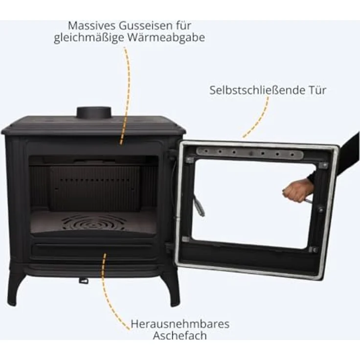 365 Kaminofen Ferrox 75 Panorama Plus, Gusseisen mit 10,5 kW Nennwärmeleistung, schwarze Ausführung, verglaste Seitentür und zwei Luftregler – Bild 4
