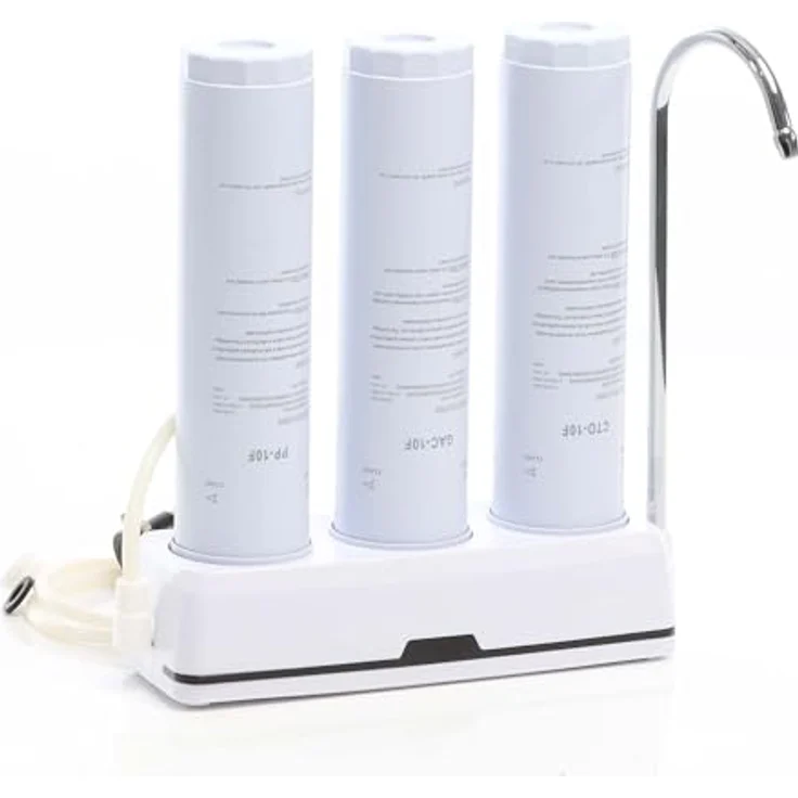 Naturewater NW-3-PPGACCTO 3 Stufen Counter Top Wasserfilter, 5 µ, PP Sediment, Aktivkohle Granulat, Aktivkohle Block Filtereinsatz, mit Universaladapter, Wasserhahn, naturewater – Bild 1