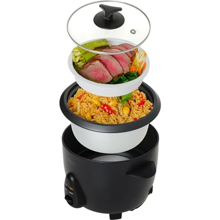 Camry CR 6419, Elektrischer Reiskocher mit 1 Liter Kapazität, warmhaltefunktion und Glasdeckel, schwarz – Bild 4
