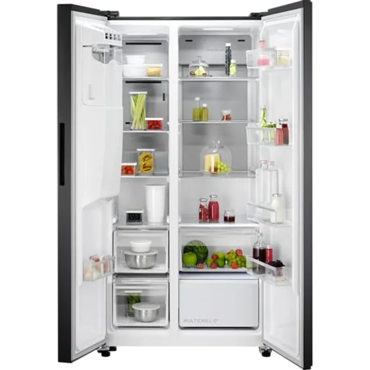 AEG ORX9V351DB Side-by-Side Kühl-Gefrierkombination, NoFrost, Schwarz VCM mit Eiswürfel- und Wasserspender, Multi Chill 0° Schublade