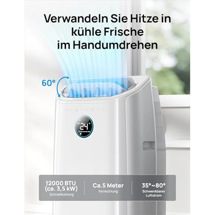 Dreo AC516S, Tragbare Klimaanlage mit 12.000 BTU, APP- und Sprachsteuerung, 3-in-1-Modus, abflussfreies Design, 24h Timer, Ventilator und Luftentfeuchter – Bild 3