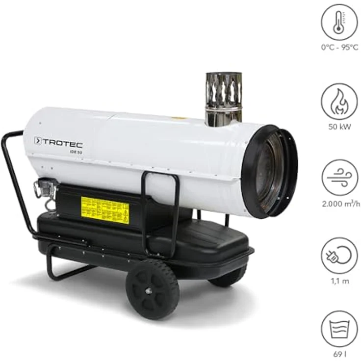 TROTEC Ölheizgebläse IDE 50 – Heizleistung 50 kW – Heizkanone Luftmenge 2000 m³/h – Dieselheizung – Bild 2