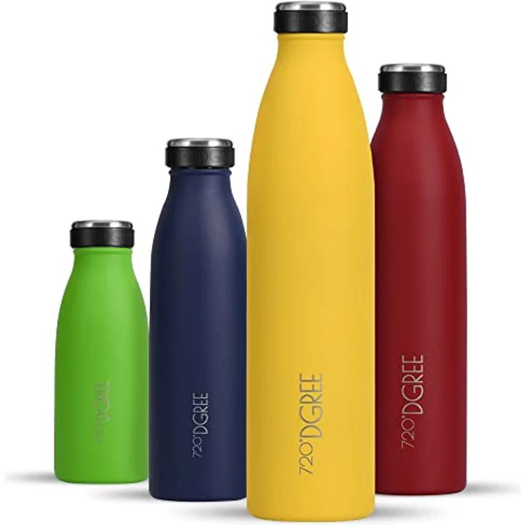 720°DGREE Edelstahl Trinkflasche “milkyBottle” - 1L, BPA-frei, auslaufsicher, kohlensäuregeeignet, für Sport und Outdoor, silber – Bild 1