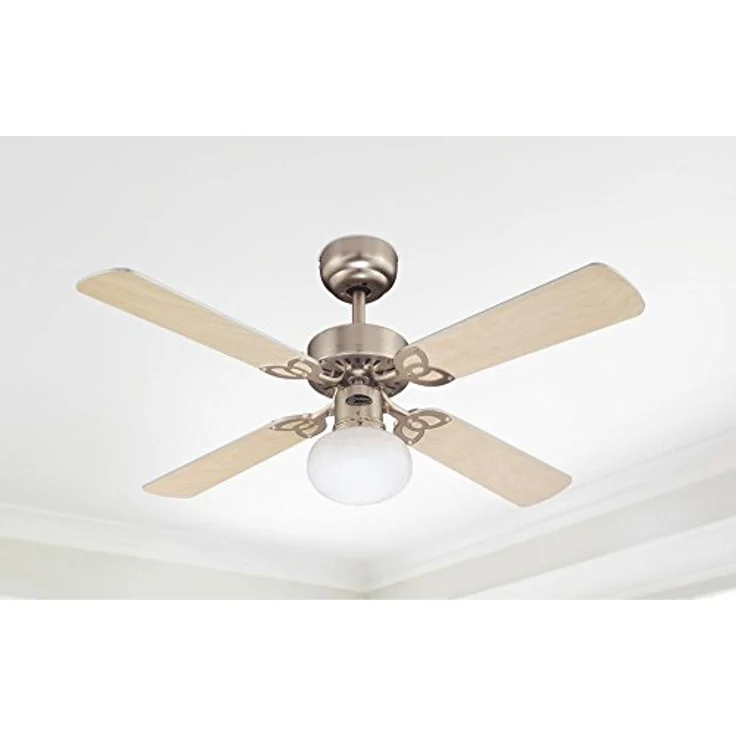 Westinghouse Lighting 7227240 Vegas, Traditioneller Deckenventilator mit Beleuchtung, 105 cm, Oberfläche gebürstetes Aluminium, Opal-Mattglas – Bild 3
