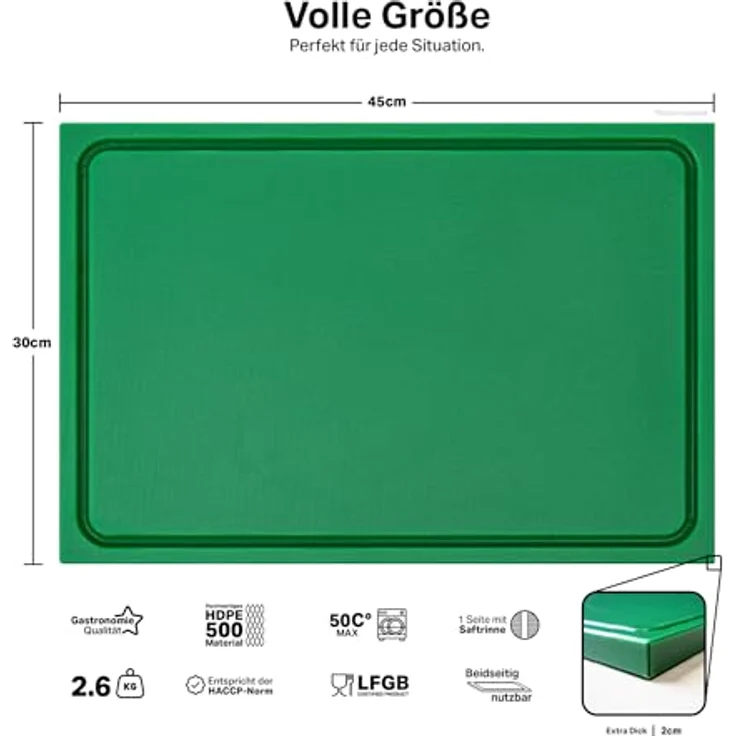 Muvell Schneidebrett, Grün, Kunststoff, 30x45 cm, rutschfest, spülmaschinengeeignet, hohe Strapazierfähigkeit – Bild 2