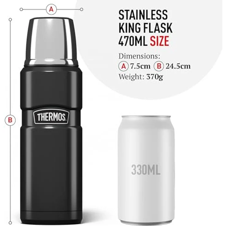 Kleine King Thermos-Kanne grau, aus Edelstahl, hält heiß oder kalt, 470 ml – Bild 9