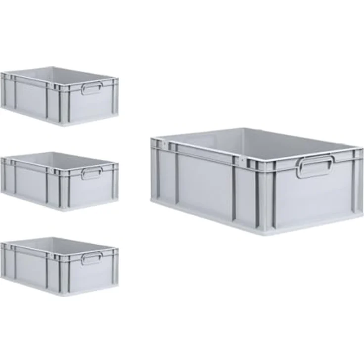 PROREGAL Eurobox NextGen Economy, 4er Set mit Scharnierdeckel und schwarzen Verschlüssen, 44 Liter, HxBxT 22x40x60cm, lebensmittelecht, stapelbar – Bild 3