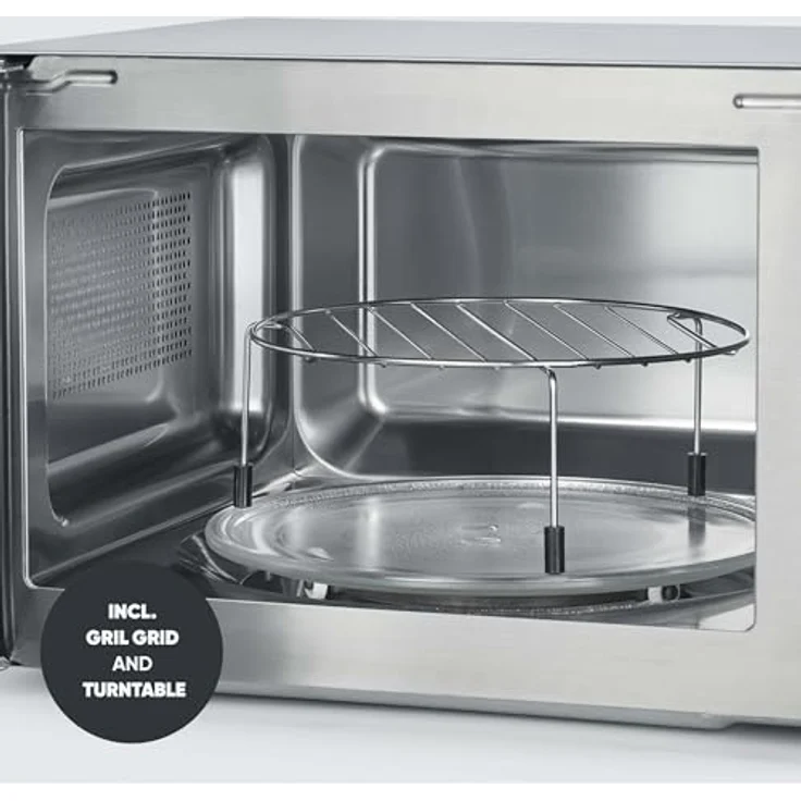 Severin MW 7751 2-in-1 Mikrowelle mit Grill, Standgerät, 800 Watt, Inklusive Grillrost und Drehteller, Durchmesser 24,5cm, Be-Silent-Funktion edelstahl-schwarz – Bild 3