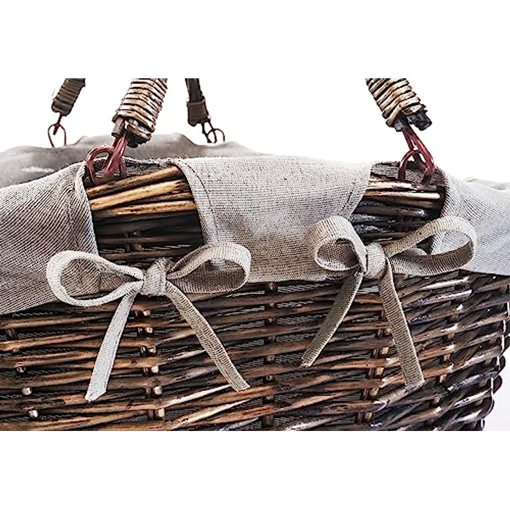 Kobolo Klappbügelkorb, ovaler Weidenkorb mit Klapphenkeln und grauem Textilfutter, ca. 40x33x20 cm – Bild 2