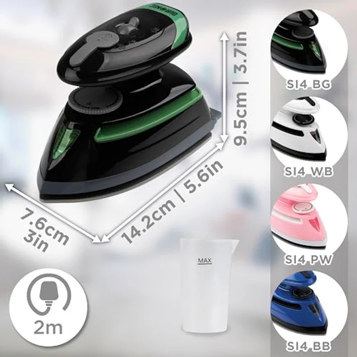 Duronic SI4 BG Mini Reisebügeleisen, 420W Dampfbügeleisen mit variabler Temperaturregelung, Schwarz-Grün – Bild 2