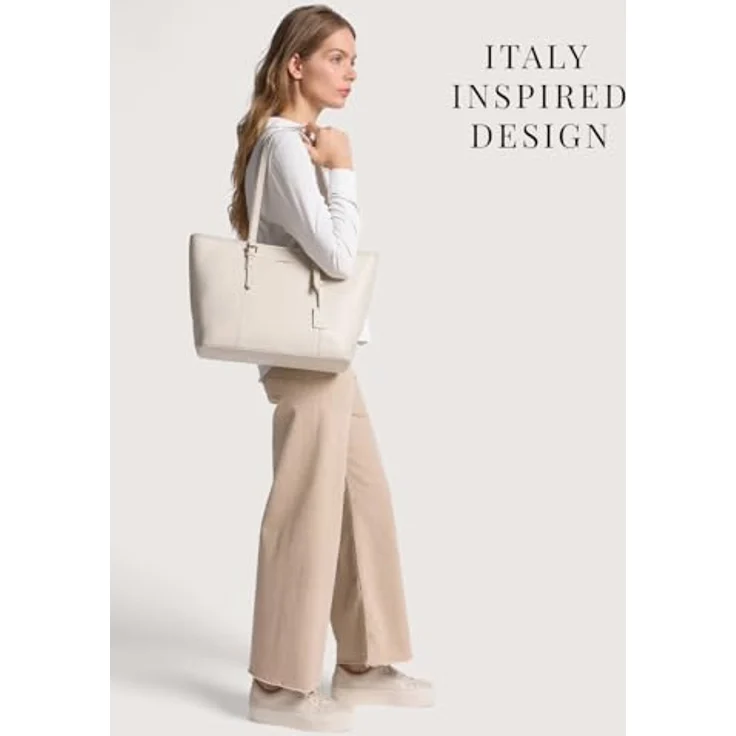 Lazarotti Bologna Leder Shopper Tasche, 100% Leder, beige, 35 cm x 13.5 cm x 28 cm – Bild 5