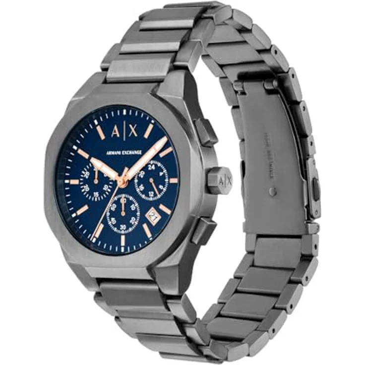 Armani Exchange Herren Chronograph Quarz Uhr mit Edelstahl Armband AX4182, blau 42mm Gehäuse, wasserdicht bis 50m – Bild 3