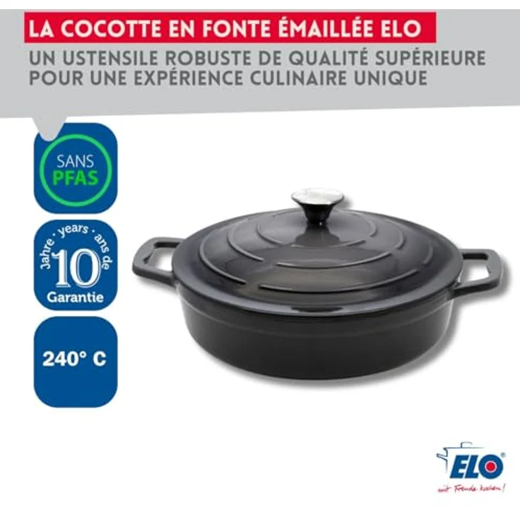ELO 3382826 Schmortopf aus emailliertem Gusseisen, 28 cm, 3 l, klassisch, grau, für alle Herdarten, Ofenfest, Kochtopf Induktion, 2 bis 4 Personen – Bild 3