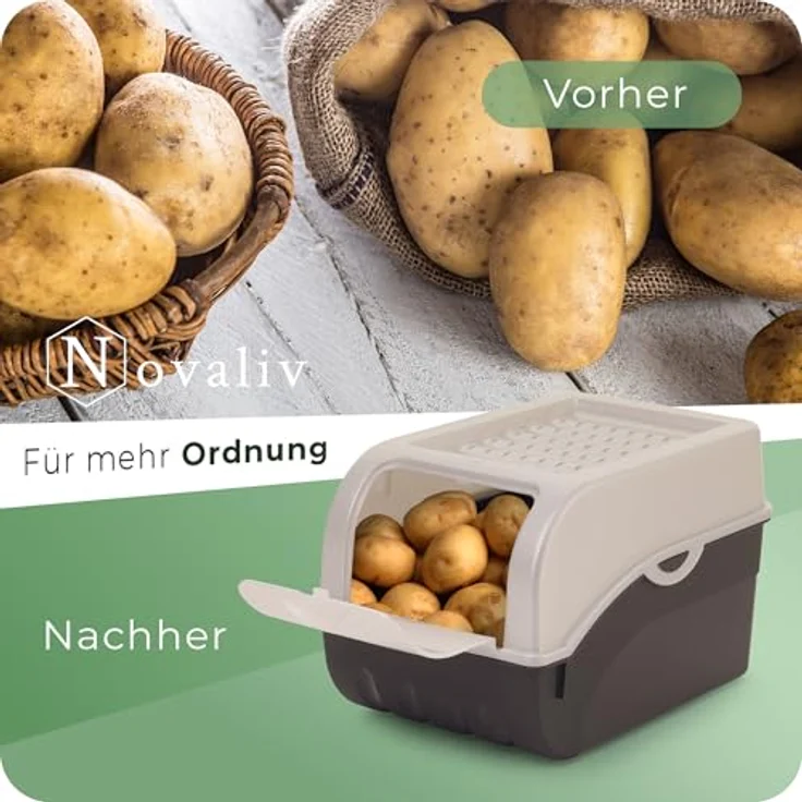 Novaliv Gemüsebox Set 2x Mittel, 5L perlmut, stapelbare Vorratsdosen für Obst und Gemüse, ideal als Kartoffel-, Zwiebel- und Knoblauchbox – Bild 6
