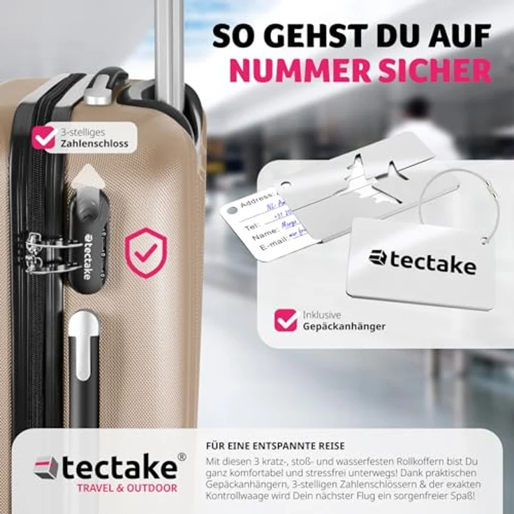 tectake® 3er Kofferset - ABS Hartschalenkoffer Set mit Teleskopgriff & Zahlenschloss, Champagner – Bild 5
