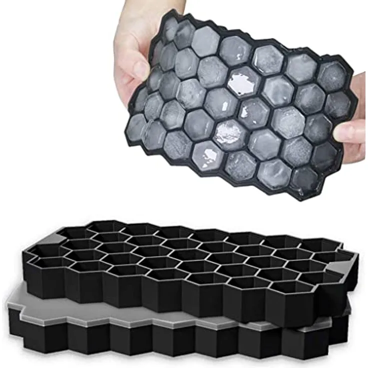 YouJabz Silikon Eiswürfelform, 2er Pack mit 37-Fach Eiswürfeln, stapelbar mit Deckel, LFGB zertifiziert und BPA frei, schwarz