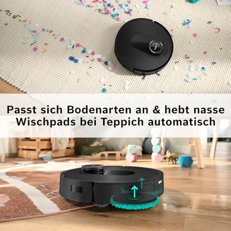 BOSCH Saugroboter Spotless Max BCRDW3B, 11.000 Pa Saugkraft, rotierende Wischpads, 70°C Selbstreinigung, Absaugstation, Carbon Bürste – Bild 13