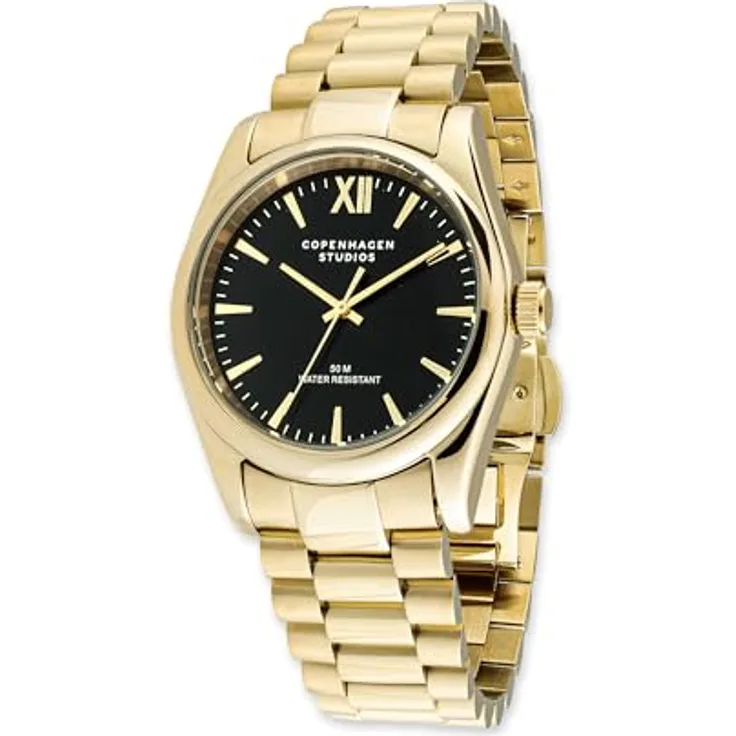 COPENHAGEN STUDIOS Round Watch Gold, 36 mm - elegante Damenuhr aus poliertem Edelstahl, Quarzwerk, 5 ATM wasserdicht, kratzfest, analoge Armbanduhr